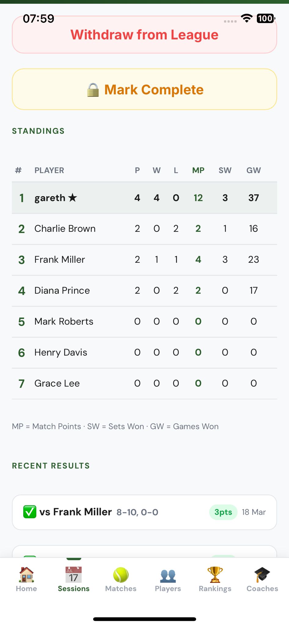 OnCourtMatch match showing ladder leagues