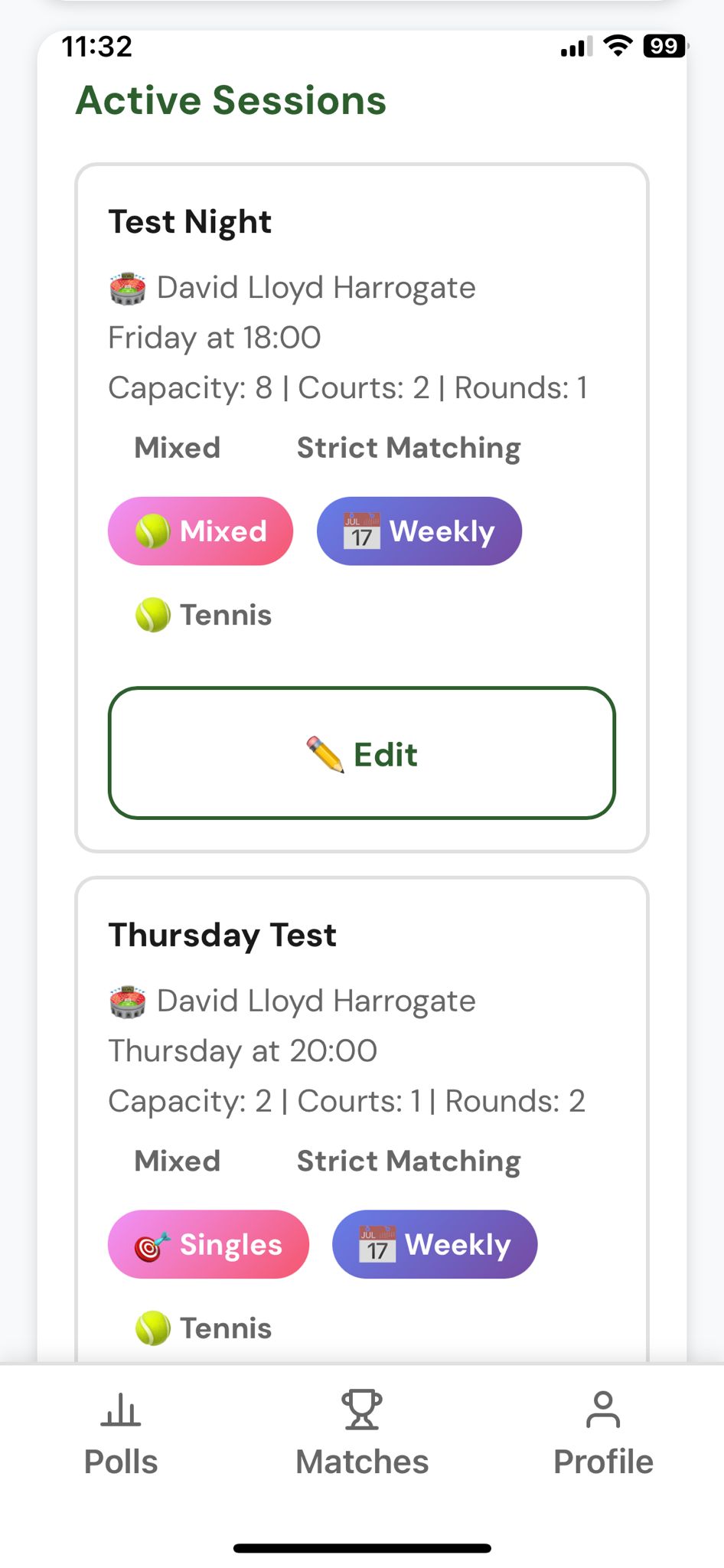 OnCourtMatch match generator screen showing balanced court pairings